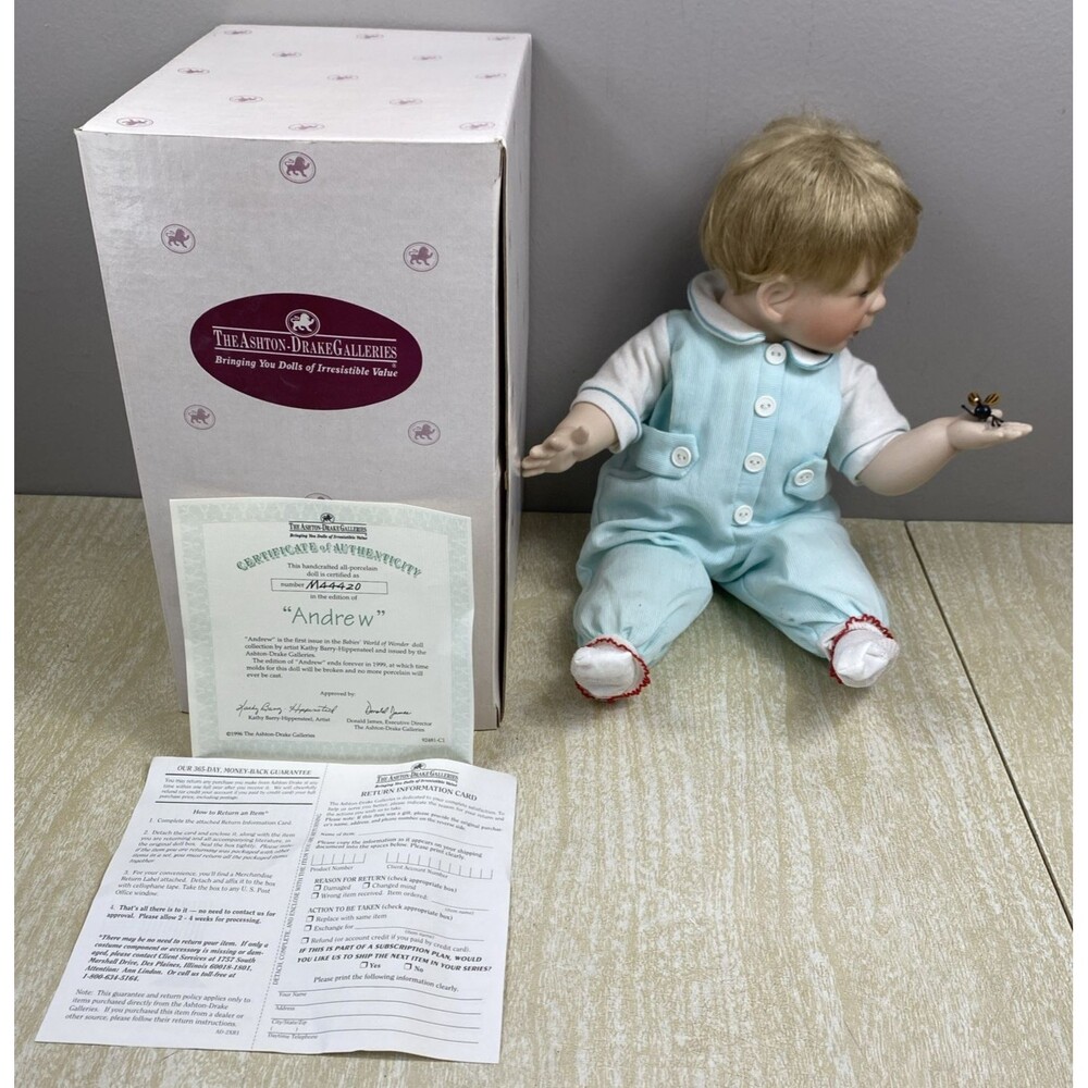 VTG 1996 Ashton Drake Galleries Porcelain Baby Doll Andrew w/ Light Up Firefly